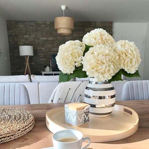 JINWOE Boho Silk Hydrangea Artificial Flowers, 4Pcs 22" Large Lifelike Flowers,Artificial Hydrangeas for Indoor Bouquet Table Centerpieces Home（Cream/Yellow） - color: Cream