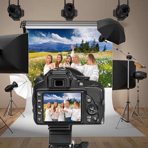 6x4ft Vinyl Summer Landscape Backdrops for Photography Background Blooming Flower Mountain Landscape Grass Field Vacation Holiday Party Backdrop Children Adults Portraits Photo Studio - size: 6x4ft