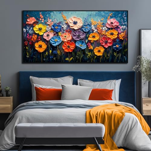 Flower Wall Art For Living Room Colorful Wall Decor For Girls Room Large Framed Wall Art For Office Women 29 x 58 Inch - color: Colorful Framed, size: 58"L x 29"W