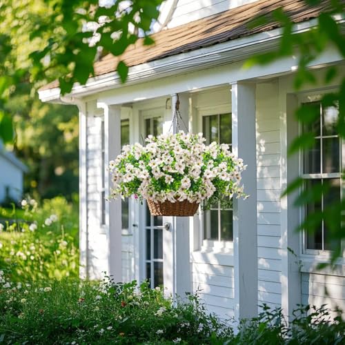 Grunyia Artificial Fake Flowers for Outdoor Spring Decoration, 16 Bundles Faux Silk Colorful Daisy UV Resistant Realistic for Outside Porch Patio Home Yard Garden Planters Pots Window Box (White) - color: White