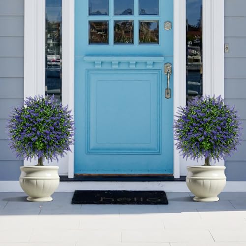 Goplus 22'' Artificial Wisteria Topiary Ball Tree, Set of 2 Faux Potted Plants Artificial Shrubs Bushes with Vivid Wisteria, Fake Evergreen Boxwood Topiary for Indoor Outdoor Home Front Porch Decor - color: Wisteria