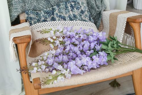 IPOPU 40" Purple Delphinium Artificial Flowers 5PCS Faux Delphinium Larkspur Silk Flowers Long Stem Artificial Flowers for Home Wedding Floral Arrangement Centerpiece Decor(Purple) - color: Light Purple