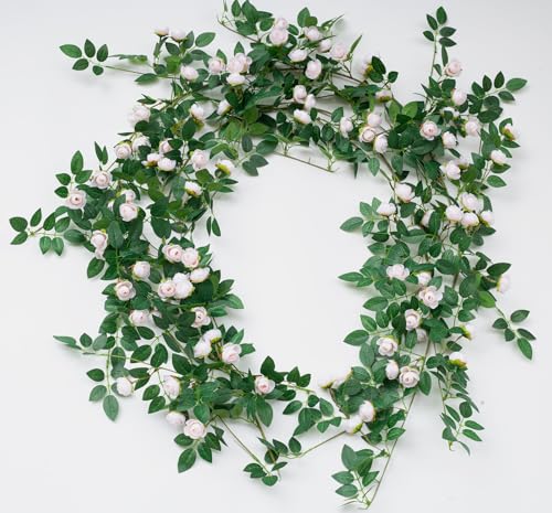 2PCS x 6FT Bendable Rose Vine Hanging Flower Garland Wildflower Floral Garland for Wall Decor Trellis Fence Home Room Decoration (Champagne, 2pcs) - color: Champagne, size: 2pcs