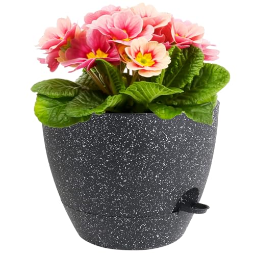 Meowell 12 inch Large Self Watering Pots for Indoor Outdoor Plants, Flower Plant Pots with Mesh Drainage Holes for Garden House Plants, Plastic Planters with Reservoir for Home Decor, Speckled Black - color: Speckled Black, size: 12inch B