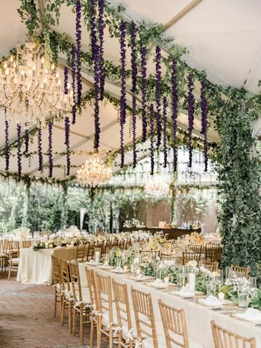 12PCS Dark Purple Wisteria Hanging Flowers 6.4FT Artificial Hanging Wisteria Flowers for Decoration for Wedding Arch, Backdrop, Garden Party Decor (Dark Purple) - color: Dark Purple