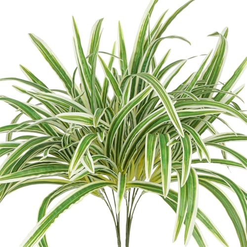 Artificial Spider Plant, Large 23.6 Inch UV Resistant Faux Greenery Bush for Indoor Table, Outdoor Planter Decor (Green, One Size)
