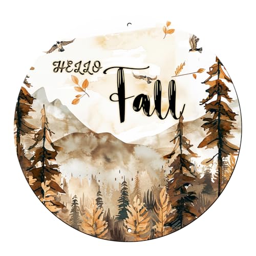Vintage Fall Hello Round Metal Sign Fall Scenery Thanksgiving Day Sign Farmhouse Rustic Wreath Wall Decoration for Indoor Outdoor Home Porch Window Decor 12 Inch - color: Thanksgiving 5, size: 12 inches
