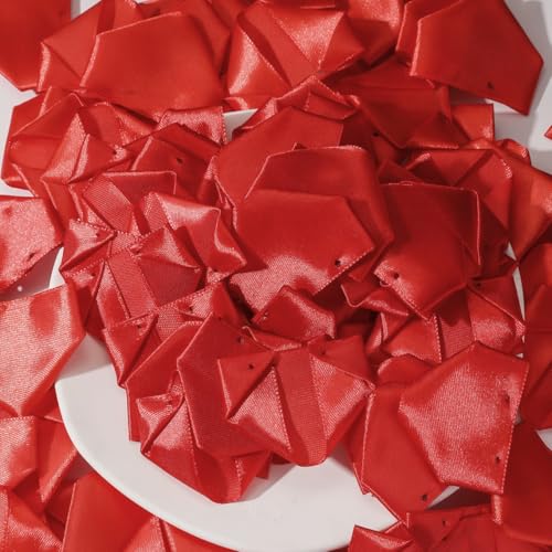 100 Pcs Premade Satin Ribbon Rose Petals Half-Finished Crafting DIY Eternal Flowers Bouquets & Floral Art Perfect for Weddings Birthdays Anniversaries,Engagements - color: 100 Pcs Red