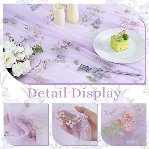 BINBE 3pcs Florals Table Runner Embroidery Gauze 10FT Daisy Seasonal Tulle Birthday Wedding Holiday Kitchen Dining Table Decor for Home Party Purple - color: Purple, size: 10ft x 3pack