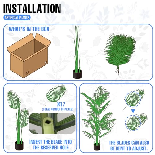 E&K 6FT Artificial Palm Tree with Plastic Nursery Pot, Fake Areca Palm Tree Artificial Plant Faux Trees for Home Office Garden Indoor Outdoor Decor (1 Pack) - color: Areca Palm, size: 6ft