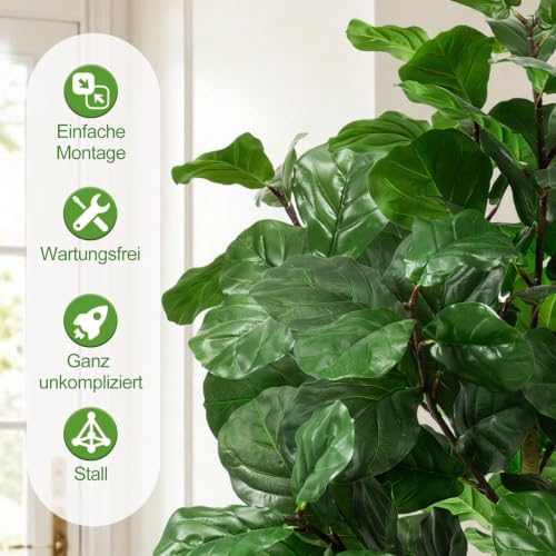 Faux Fiddle Leaf Fig Tree 5ft Tall Indoor Fake Tree in White Pot with 70 Leaves Artificial Ficus Lyrata House Plant for Indoor Home Office Bedroom Living Room Decor Perfect Housewarming Gift - color: Fiddle Leaf Fig 5ft