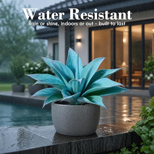 Ttranewsoo Artificial Agave Plants,Large UV Resistant Fake Agave Planters 12" for Indoor and Outdoor Decorating Tropical Plant Succulents Greenery Indoor Decor (Blue,2Pack) - color: Agave12-blue2