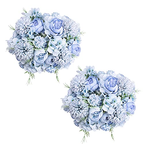 Artificial Flowers, 4 Packs Blue Fake Peony Silk Hydrangea Bouquet Decor Plastic Carnations Daisy Realistic Flower Home Office Party Decor Arrangements Wedding Decoration Table Centerpieces - color: 4 Pack Blue Fake Flower