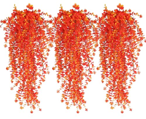 RECUTMS Artificial Hanging Plants Fall Faux Eucalyptus Leaf Fake Hanging Plants Fall Hanging Vines Artificial Flowers Faux Autumn Plants for Thanksgiving Indoor Outdoor House Wedding Party(Gold) - color: Gold, size: Hanging Plants