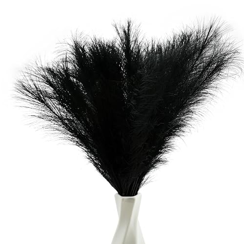 40pcs Black Artificial Pampas Grass 21.6" Faux Dried Flowers Pompas Grass Bouquet Flower Arrangement and Vase Filler for Gothic Room Decoration Wedding Party Boho Home Decor - color: Black