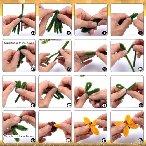 TOAOB 200pcs Pipe Cleaners Craft DIY Sunflowers Bouquets Making Kit Chenille Stems Artificial Flowers Craft Kit for DIY Art and Crafts Home Decorations Yellow Brown Dark Green - color: Yellow/Brown/Dark green