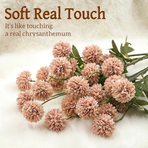 8pcs Blush Pink Fake Silk Pompon Mum Artificial Flowers,Mini Artificial Chrysanthemums with Stems,Faux Flowers For Vase,for Wedding Centerpieces, flower arrangements, vase fillers, and home decor - color: Blush Pink