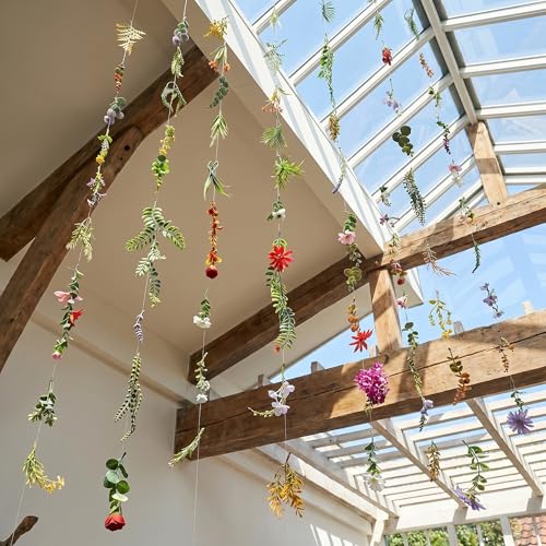 Suncalla 12 Pcs 70.8 ft Wildflower Garland Pre Strung Artificial Hanging Flower Vine Backdrop Decor from Ceiling Floating Silk Floral Garland for Garden Wedding Bridal Shower(Wildflower,Multicolor) - color: Multi Color, style: Wildflower