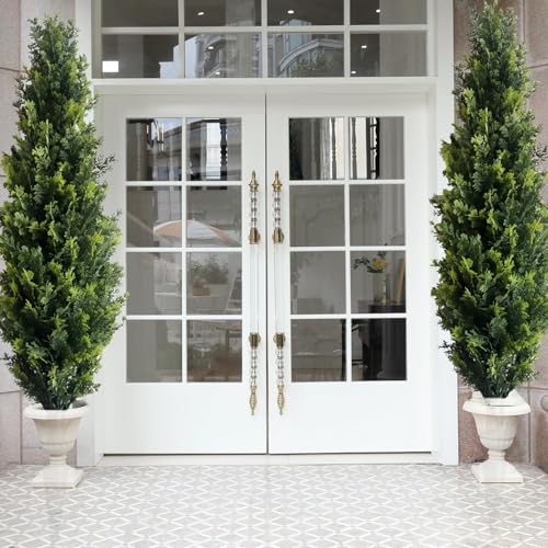 Artificial Pine Trees (3 feet Tall) 2 Pieces, with Ground Stakes Suitable for Both Outdoor and Indoor use, Imitation Pine Shrub Plants, Highly Realistic Plants, for Front Door Decoration, Garden