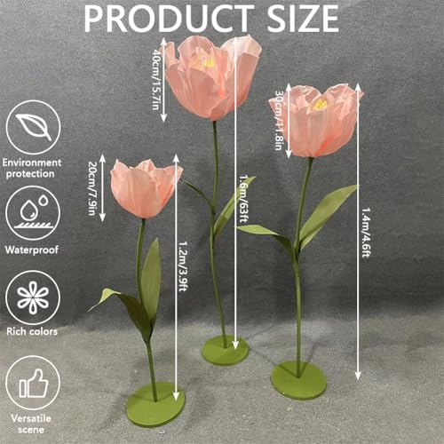 Set of 3 Giant Artificial Tulips Flowers for Decoration Wedding Reception Huge Artificial EVA Tulip Flower for Birthday Wedding Arrangements Banquet Background Decor Shop Window Display - color: Red