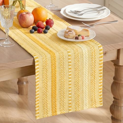 Artoid Mode Yellow Farmhouse Woven Table Runner, Seasonal Holiday Rustic Kitchen Dining Table Decoration for Home Party Decor 12x72 Inch - color: Yellow, size: 12" x 72", Table Runner