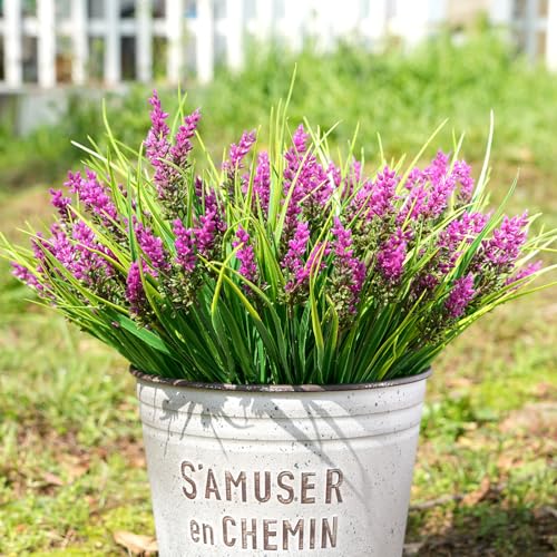 20 Bundles Artificial Plants Outdoor, UV Resistant Fake Flowers， Realistic Faux Lavender Shrubs for Porch Garden Window Box Home Decoration (Rosy) - color: Rosy