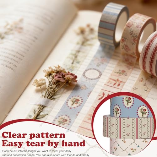 12 Rolls Watercolor Floral Washi Tape Set 15 mm Vintage Flower Decorative Masking Tape for Summer School Arts DIY Craft Scrapbook Journal Supplies Gifts(Retro,Mixed Pattern) - color: Retro, style: Mixed Pattern