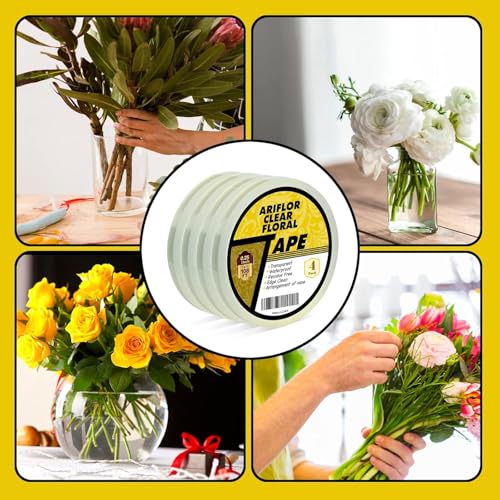 4Packs Clear Floral Tape - 1/4 inches Wide Floral Vase Tape, Clear Waterproof Floral Tape for Fresh Flower Bouquets and Flower Arrangements Crafts (0.25inch*4Packs), 0.25inch*4Pack - size: 1/4 inch