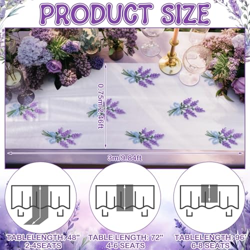 Lavender Floral Table Runner 29.5 x 118 Inch Embroidery Wildflower Tulle Table Runner Summer Gauze Home Decor for Wedding Birthday Baby Shower Party Dining Decor DIY - style: Lavender