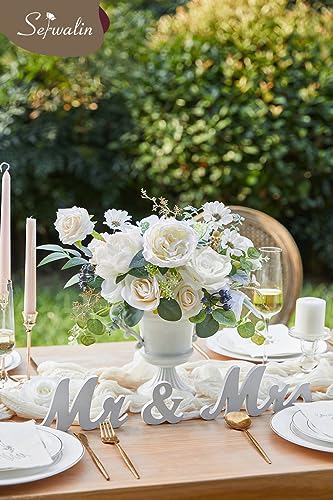 Serwalin Artificial White Flowers for Wedding, Silk Flowers Cake Decoration, Fake Flowers for Centerpieces Bouquets White Roses Peonies, Bridal Shower DIY Christmas - color: Champagne White, size: Square