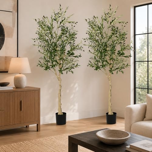 2 Pack 6FT Artificial Olive Tree with Lifelike Fruits for Indoor Outdoor Décor - size: 6ft-2pack