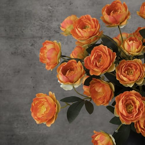 6 Pcs 32" Large Caramel Artificial Peonies Stems Flowers, Real Look Faux Silk Peony Bouquet 42 Heads Total for Vase Filler, Farmhouse Rustic Neutral Home Decor, Wedding Centerpieces - color: Burnt Orange