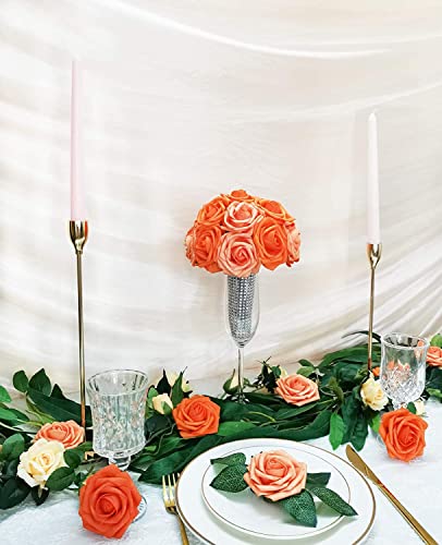 Artificial Flowers 50PCS Real Looking Mixed Vivid Orange Fake Roses with Stem for DIY Wedding Bouquets Centerpieces Baby Shower Party Home Decorations - color: Mixed Vivid Orange, size: 3"/50pcs