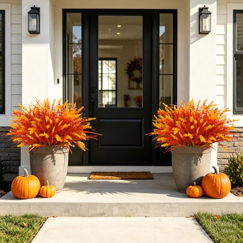 20Pcs Fake Plants Artificial Flowers Monkey Grass for Outdoors，UV Resistant Realistic Fall Artificial Flowers for Outdoors，No Fade Shrubs Outside Decor for Courtyard Porch Patio Garden - color: Yellow, size: 20Pcs