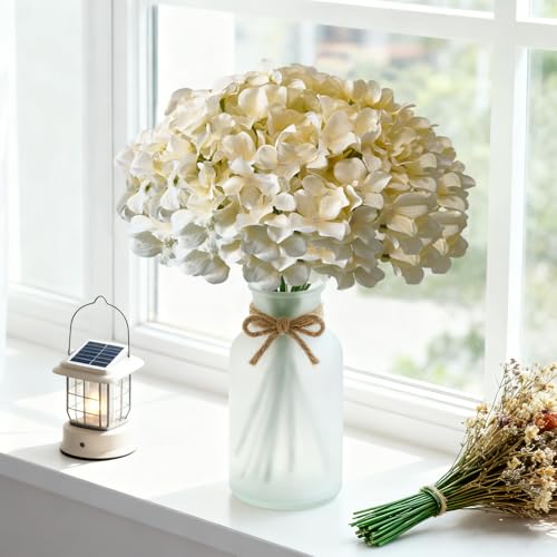 100 Pcs Faux Champagne Hydrangea Artificial Flowers Bulk, Fake Silk Hydrangea Flowers Heads with Stems for Wedding Decorations Garden Party Baby Shower Porch Home Decor Table Centerpieces - color: Champagne, size: 100 Pcs