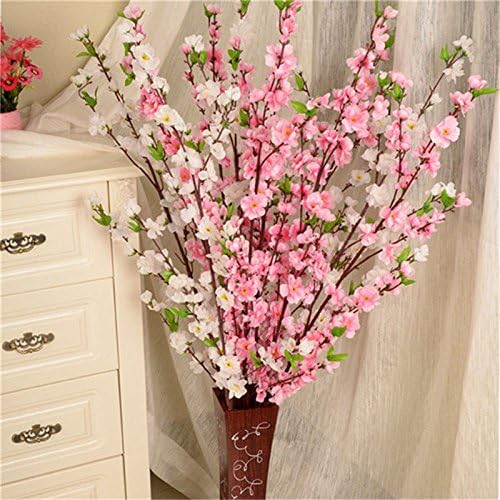 10PCS Artificial Cherry Blossom Branches Silk Spring Peach Blossom Fake Flowers Arrangements for Home Wedding Decoration - color: Pink