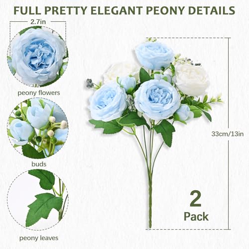 MARTINE MALL 4 Packs Peonies Artificial Flowers, Mixed White Blue Artificial Peonies, Silk Peonies Flowers Fake Peonies Artificial Peony Flowers for Centerpiece Table Wedding Party Home Decor - color: Mixed White Blue, size: 4PCS