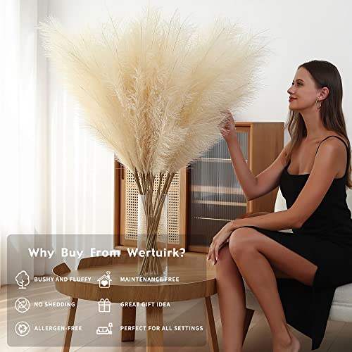 8 Pcs 45 inch Tall Faux Pampas Grass Decor, Large Artificial Beige Pompous Grass Bulk, Long Fake Pompas for Floor Vase Filler, Wedding, Baby Shower, Home and Boho Decor (Beige) - color: Beige