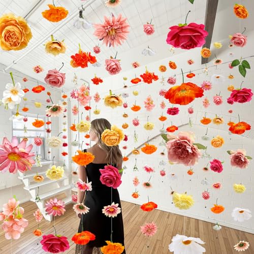Suncalla 12 Pcs 70.8 ft Wildflower Garland Pre Strung Artificial Hanging Flower Vine Backdrop Decor from Ceiling Floating Silk Floral Garland for Garden Wedding Bridal Shower(Rose,Multicolor) - color: Multi Color, style: Rose
