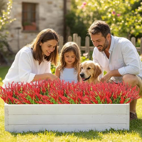 Faux Flowers for Outdoor Planters – 20 Bundles Fake Plants Outdoor, UV Resistant Artificial Plants & Flowers with Fake Monkey Grass, Faux Outdoor Plants for Porch Patio Garden Decor - color: Red – 20 Bundles