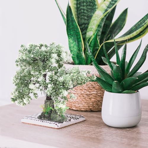 POPETPOP Aquarium Decor Fake Tree 4.13X2.36X10.62In Realistic Plastic Bonsai Plant Fish Tank Ornament for Freshwater Saltwater Aquariums Home Office Decoration