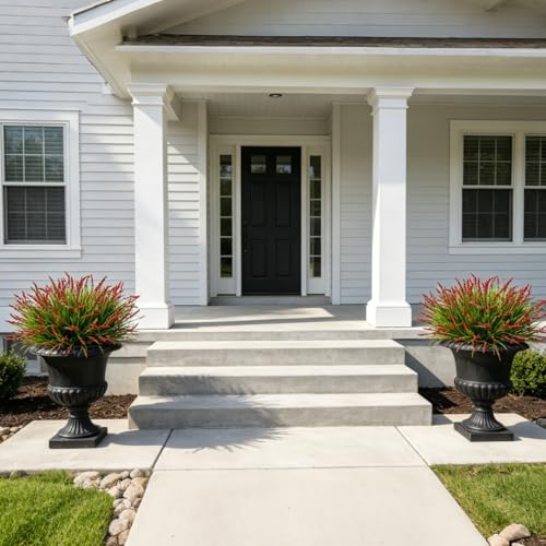 Outdoor Faux Plants, 12 Pcs Fake Plant UV Resistant Monkey Grass Lavender Flowers, Artificial Greenery Shrubs Bush for Outside Planter Patio Garden Front Porch Door Yard Spring Summer Decor, Red - color: Red