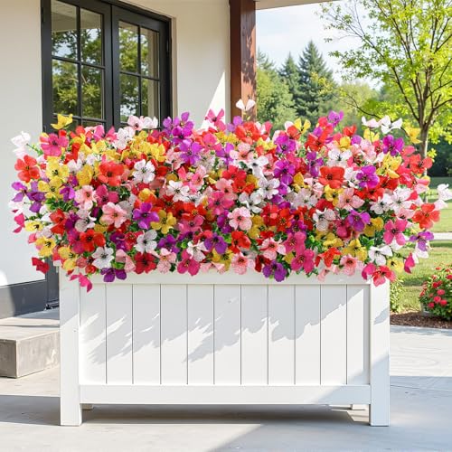 SHareconn 20 Bundles Artificial Flowers Outdoors Decoration, Fake Silk mums Eucalyptus Realistic UV Resistant Faux Plants for Outside Indoor Planter Porch Yard Home Spring Decor, 6 Colors incl. White - color: Redrosypurpleyellowpinkwhite