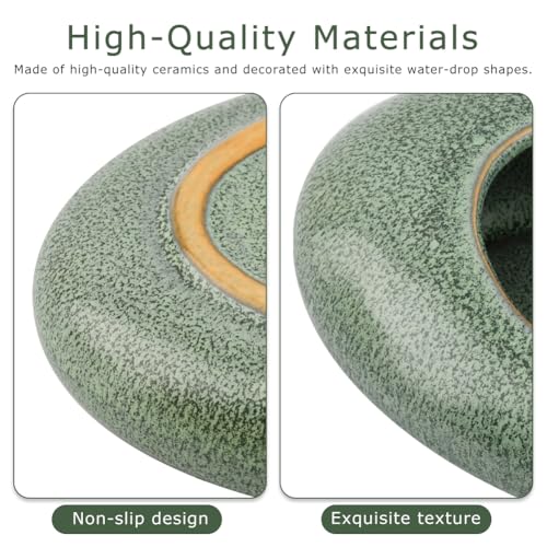 Japanese Ikebana Vase Kit w/ 1.57" Kenzan, Ceramic Pebble Bowl - color: Green
