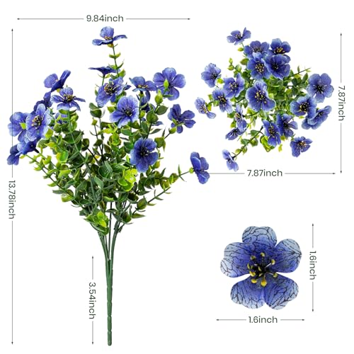 Lnoicy 20 Bundles Artificial Flowers for Outdoor Fake Plants for Spring Decoration,Faux Eucalyptus Flowers for Planter UV Resistant Lifelike for Home Porch Garden（Blue） - color: Blue