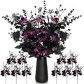 Giegxin 10 Pcs Halloween Floral Picks Halloween Decorations 19.5inch Black Artificial Flowers Branches Eucalyptus Stems Glitter Spiderweb Maple Leaf Stems for Home Indoor Party Vase Arrangement Decor