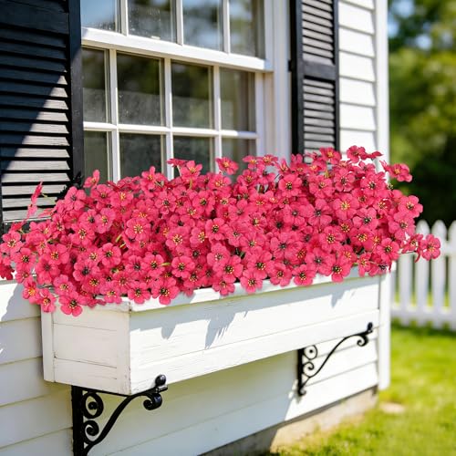 AmyHomie 20 Bundles Artificial Flowers for Outdoor Outside Spring Summer Decoration UV Resistant Faux Flowers No Fade Fake Plastic Plants Garden Porch Window Box Decorating (Fuchsia) - color: Fuchsia, size: 20