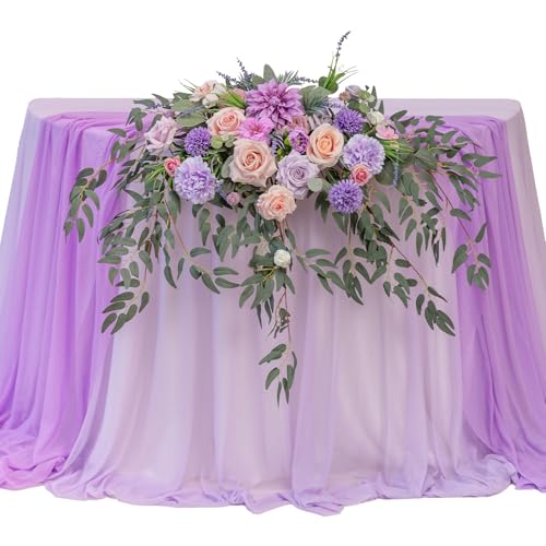 TINGE TIME Artificial Sweetheart Flower Swag with Tablecloth and Table Runner, Pack of 3 Floral Arrangement for Wedding Sweetheart Table Centerpiece Decoration (Violet & Misty Rose) - color: Violet&mistyrose