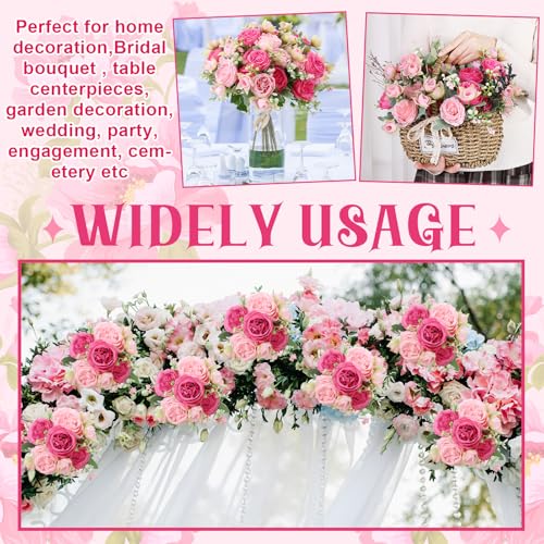 8 Pack Pink, Hot Pink Peonies Artificial Flowers, Fake Silk Hydrangea Bouquet for Bridal Wedding Home Table Decor Reusable Dining Opening Ceremony Birthday Arrangement Faux Floral - color: Pink,hot Pink