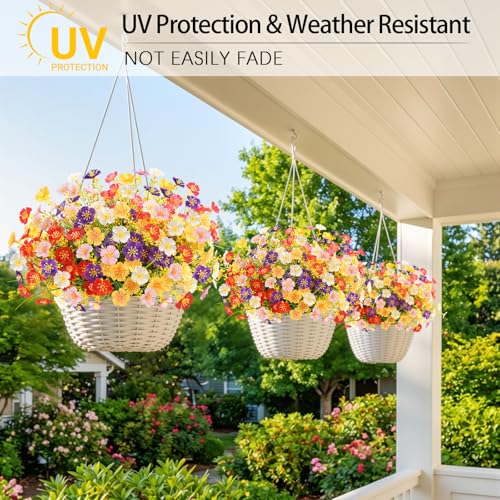 MACTING 36 Bundles Artificial Flowers for Outdoors UV Resistant Fake Flowers No Fade Faux Plastic Plants for Planters Patio Porch Yard Window Home Outside Garden Summer Decorations(Mix Color) - color: Mix Color 1, size: 36PCS